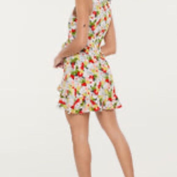 NWT Likely White Vibrant Floral Faux Wrap Sleeveless Ruffle Mini Dress - Size 8 - Picture 2 of 9